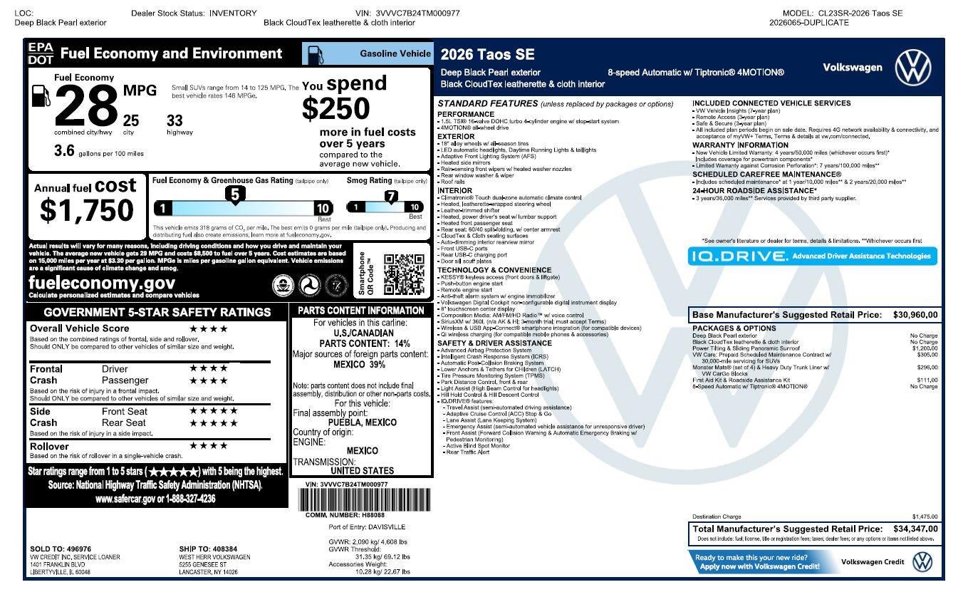 2026 Volkswagen Taos SE