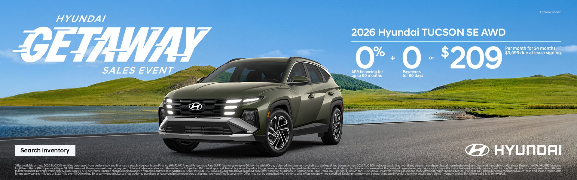 Tucson 0% APR for 60 mos. + 0 Payments for 90 Days or $209/24/$3,999 Lease