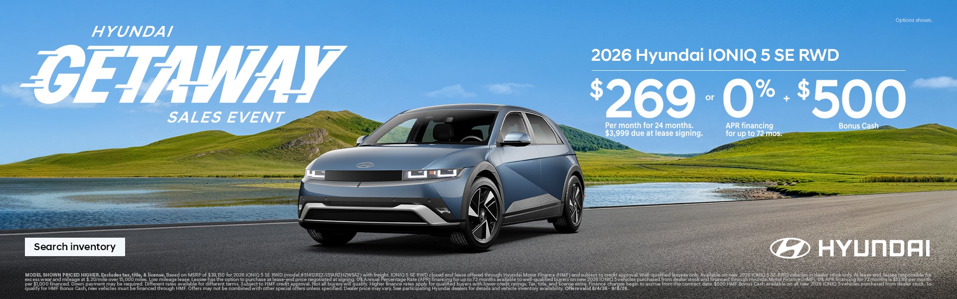 IONIQ 5 $269/24/$3,999 Lease or 0% APR for 72 mos. + $500 Customer Cash