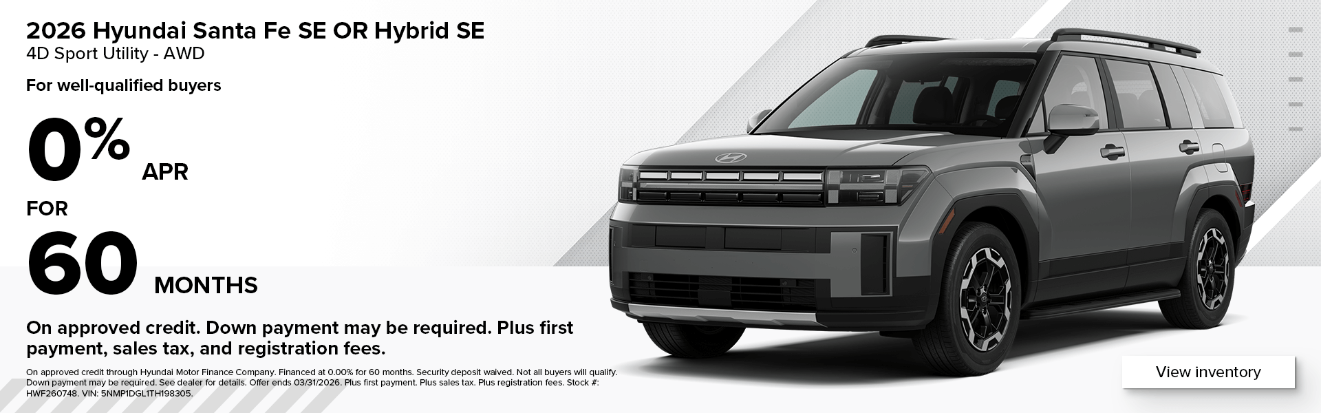 Hyundai Santa Fe SE or Hybrid Financing Offer at West Herr